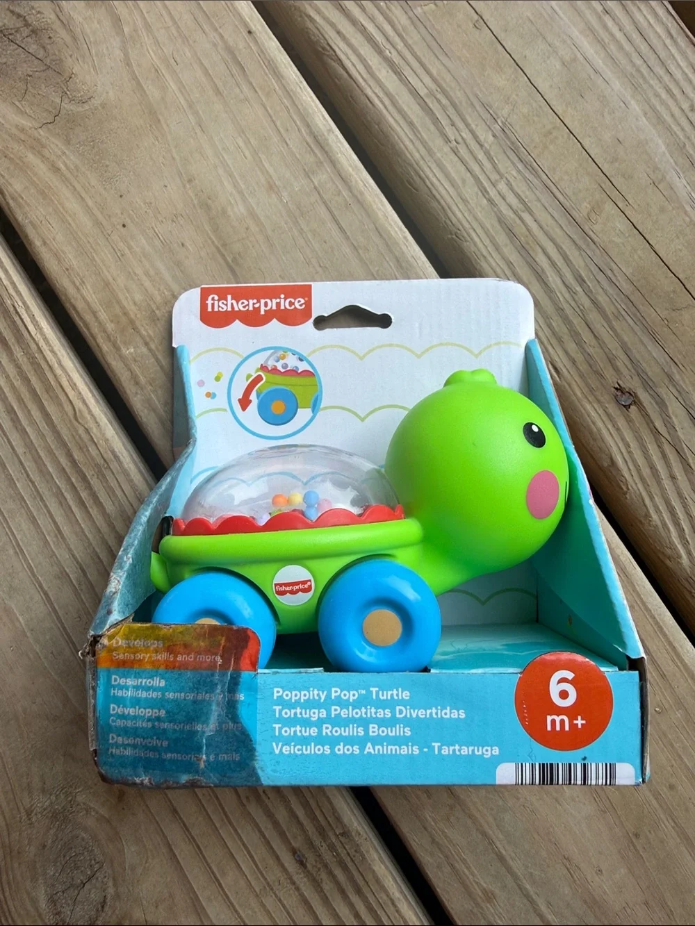 NWT Fisher Price Baby Crawling Toy Poppity Pop Turtle Push Along Vehicle